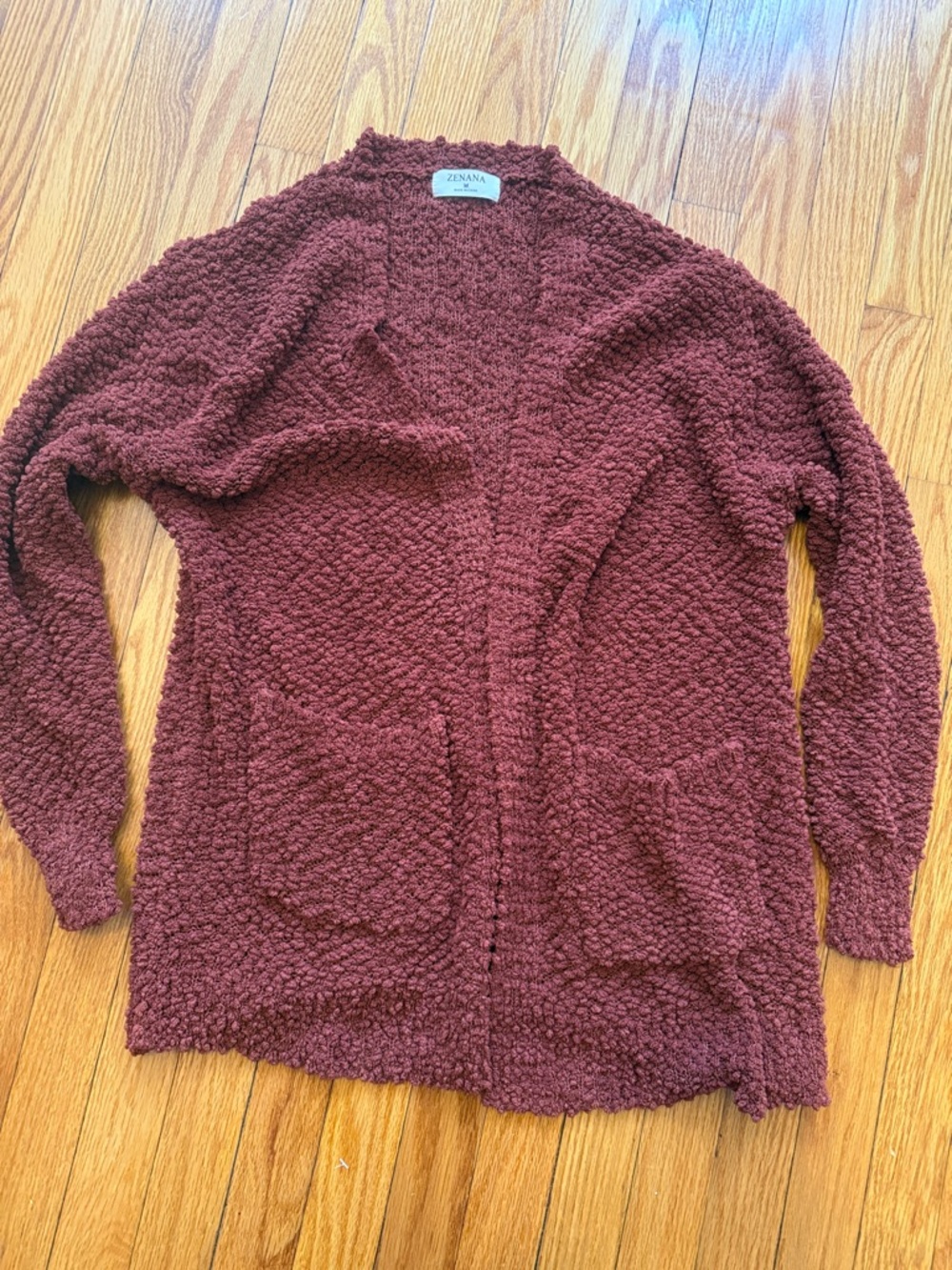 Zenana Outfitters Open-Front Bouclé Cardigan - Rust